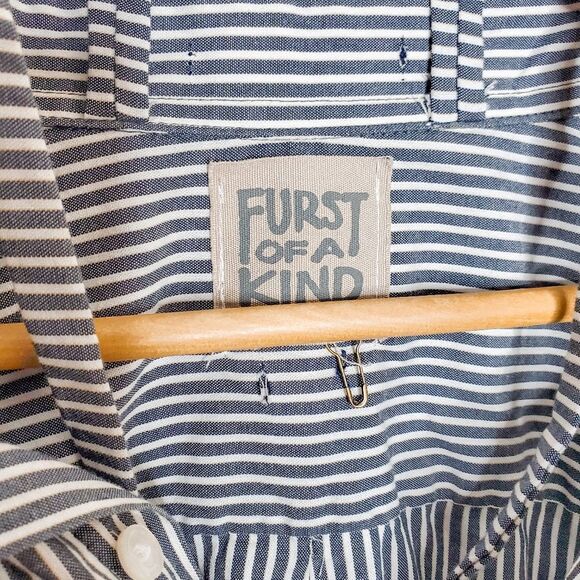 Furst of a Kind Reworked Navy Blue White Striped Strappy Button Down Polo Top OS - Picture 4 of 4